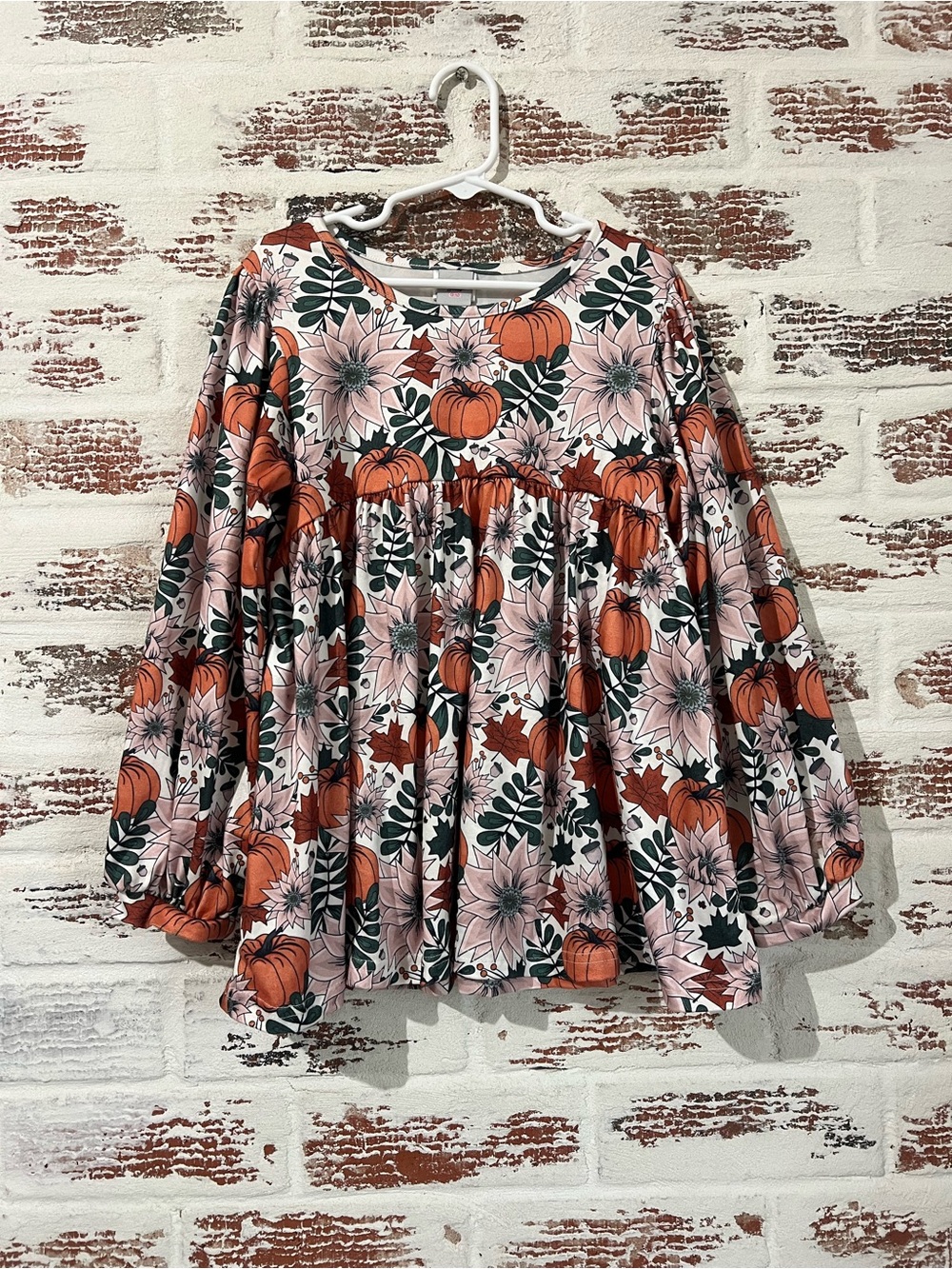 Dash of Glitter Girls Fall Pumpkin Floral Tunic Dress Top Sz 3XL (Fits 7/8)